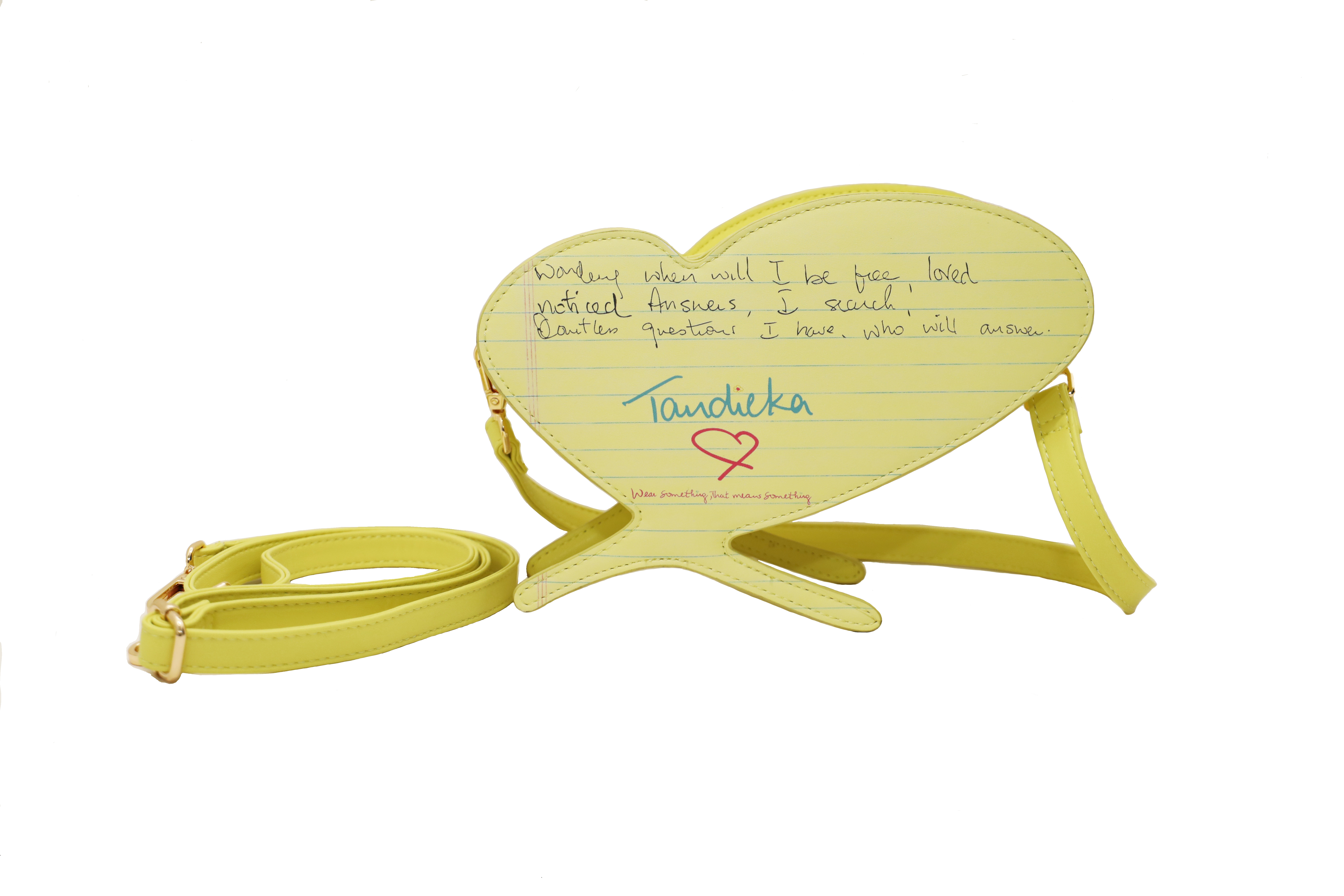 Tandieka Poetry Heart bag 'Suspended in Life' Yellow